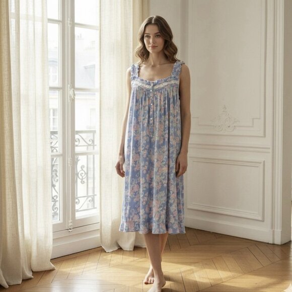 Eileen West Other - Eileen West Ballet Nightgown Sleeveless Modal Cotton Lace Floral Prairie Sz M